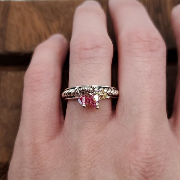 Size 8 925 Sterling Silver Quality Crystal Charms Solid Ring - Picture 1 of 8